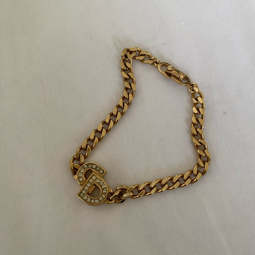 Vintage Christian Dior gold logo bangle bracelet